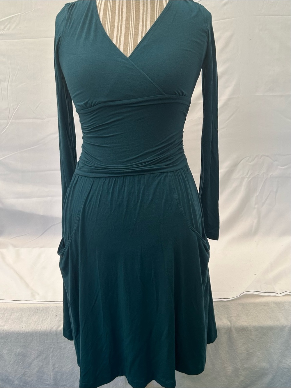 Athleta Teal Long Sleeve Faux-Wrap Dress